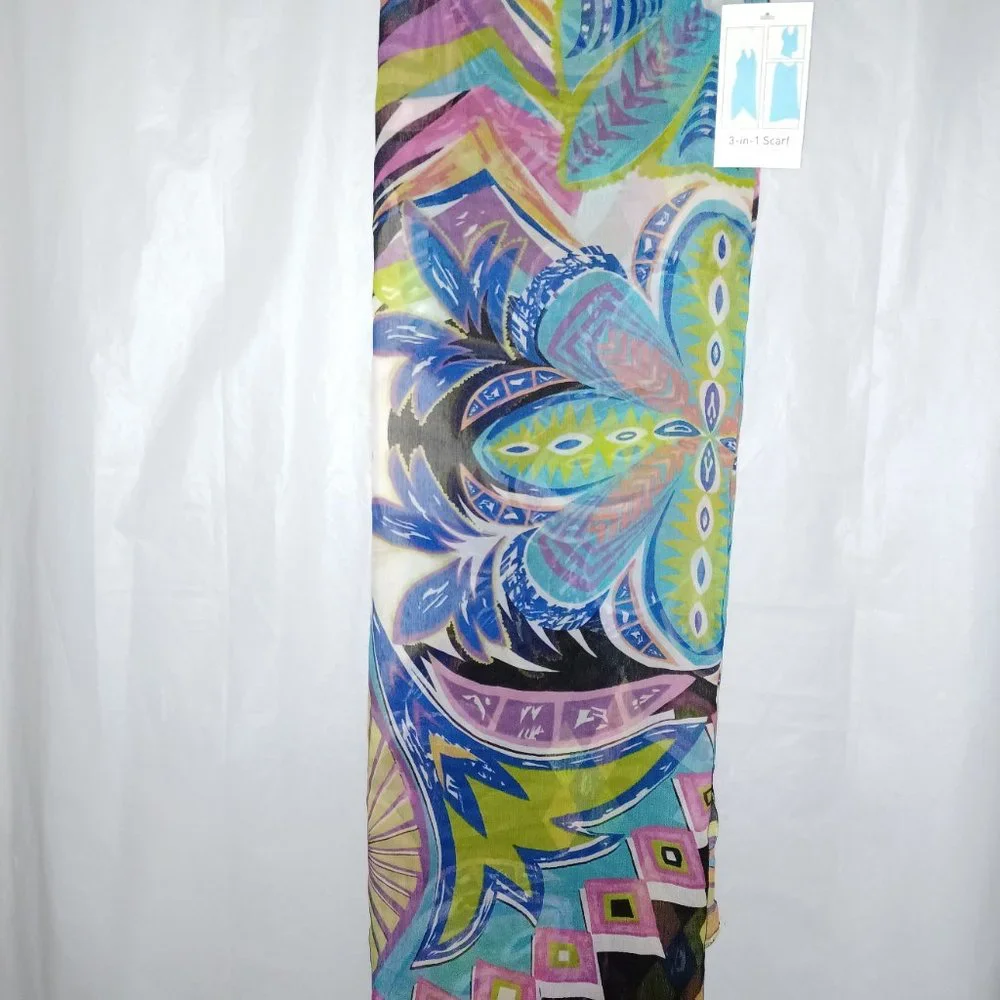 CAPELLI NEW YORK TROPICAL PRINT 3- IN- 1 (SCARF - COVERUP - SARONG) - Picture 2 of 5